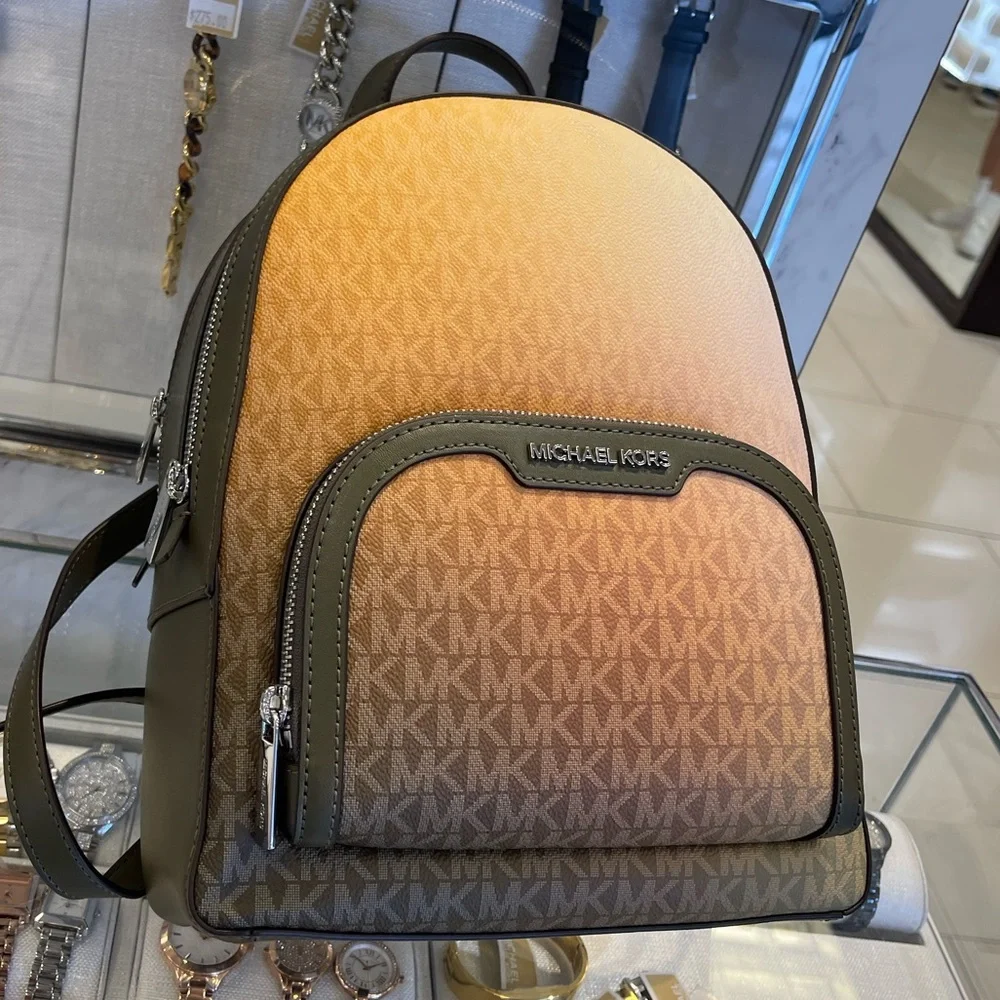 MICHAEL KORS Jaycee Medium Ombré Signature Logo Backpack Olive Combo  NWT